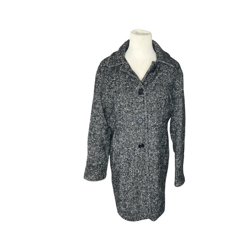 London Fog Black White Wool Blend Tweed  Coat Women’s Size Large